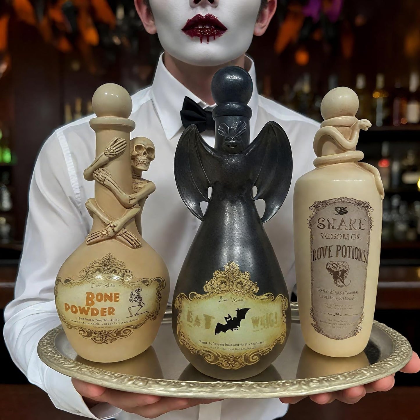 Cynkeyee Halloween Party Decorations Potion Bottles - Resin Tan Sketeton Décor Halloween Potion Bottles Scary Halloweens Decorations Indoor 4.25x4.25x9.5 Inch