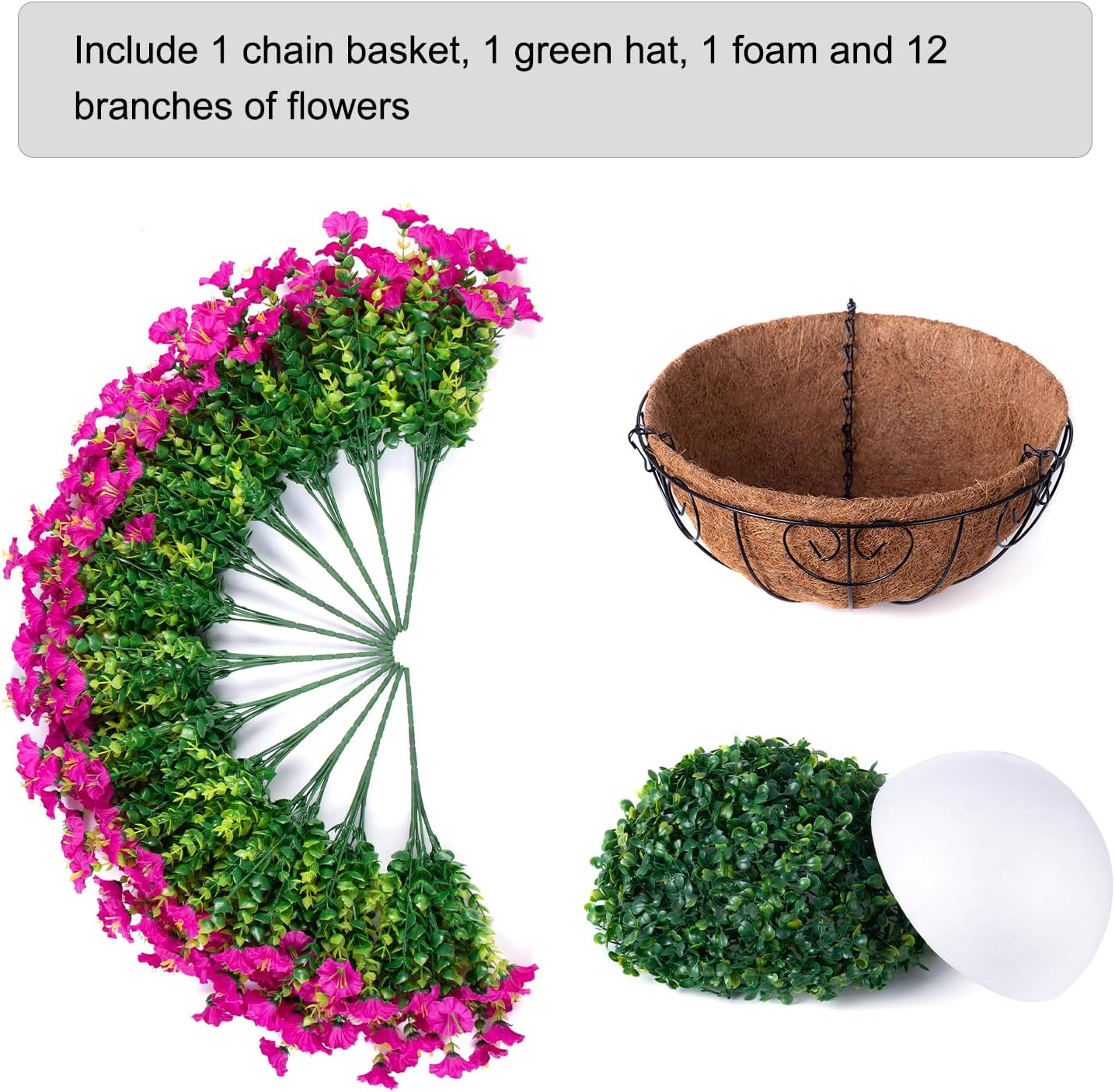Ivydale Artificial Silk Hanging Plants Flowers Basket for Outdoor Outside Summer Decoration, Fake Faux UV Sun Resistant Look Real Morning Glory Fuchsia for Porch Patio Balcony Home