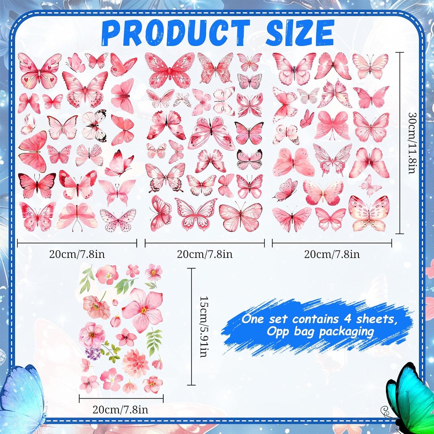 Glow in The Dark Butterfly Flower Wall Decals Glowing Luminous Butterflies Removable Self-Adhesive Wall Stickers for Girls Bedroom Nursery Living Room Decor 4 Sheets (Butterfly 2)