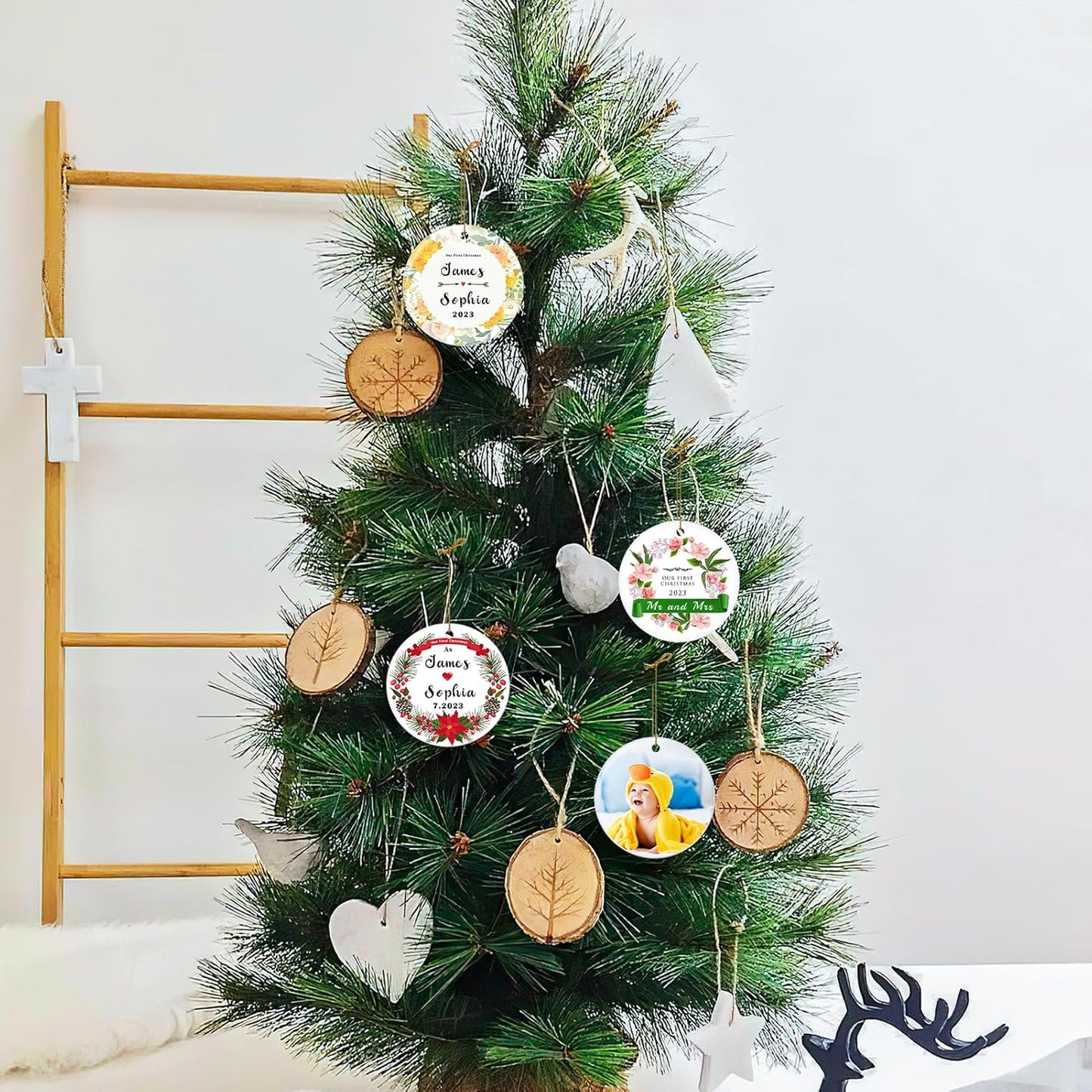 Personalized Our First Christmas Married Ornament 2025, Just Married Christmas Ornament as Mr and Mrs, First Year Newlywed 2.9" Ceramic Round Xmas Tree Decorations