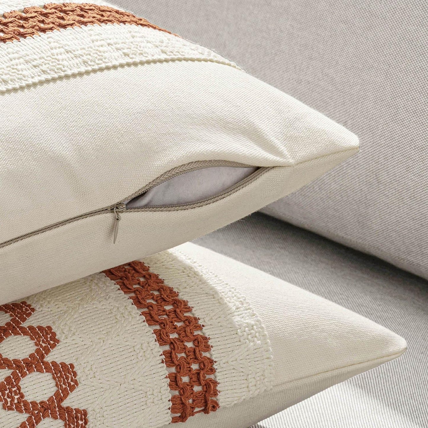 MIULEE Set of 2 Burnt Orange Fall Decorative Pillow Covers 18x18 Inch Farmhouse Rustic Boho Couch Throw Pillows Modern Cotton Cushion Covers Retro Cute Macrame Woven Home Decor for Bed Sofa Chair