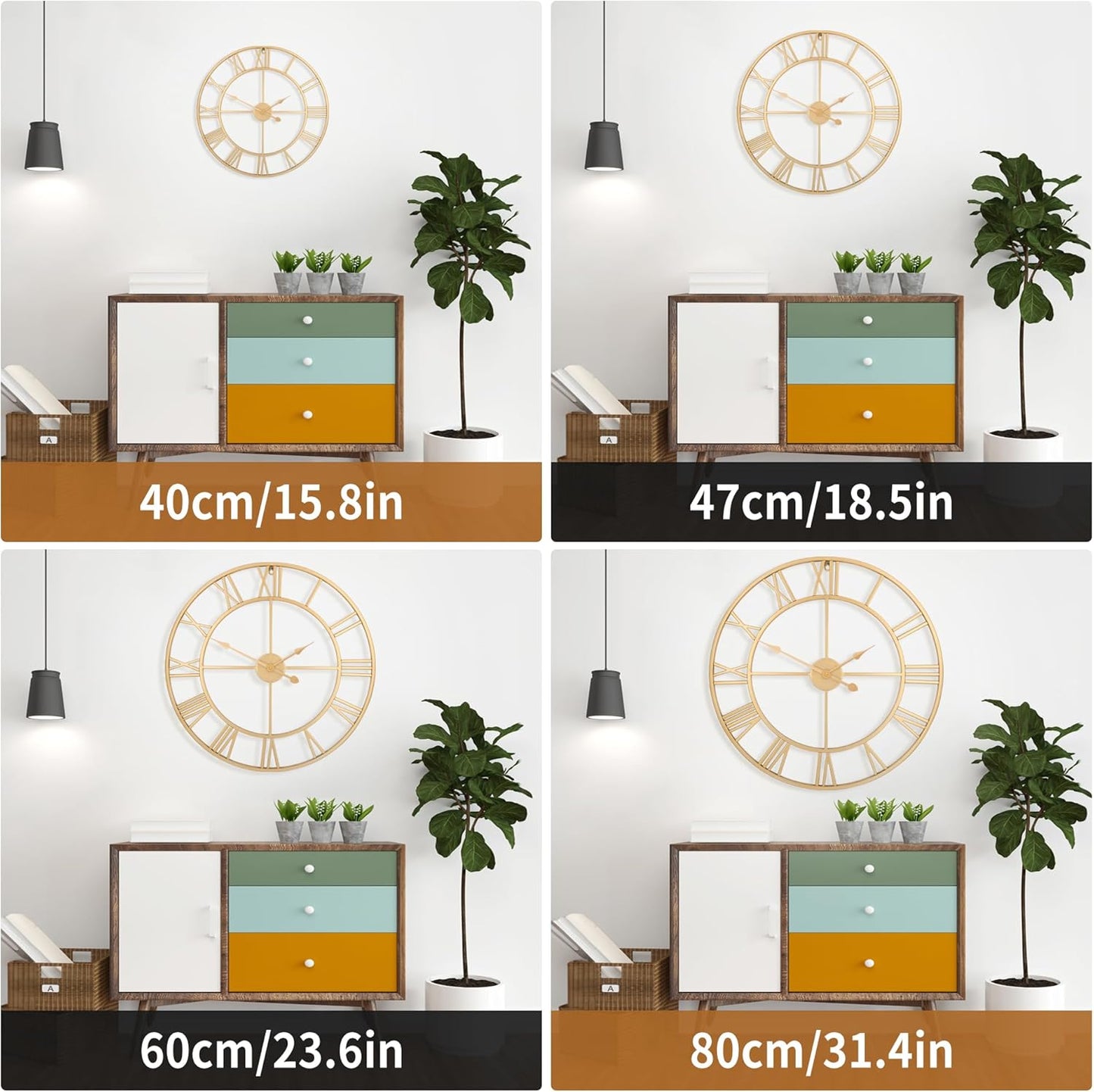 Large Wall Clock For Living Room Decor - 80cm/ 32 Inches Nearly Silent Non-Ticking Metal Wall Clocks Battery Operated, Vintage Decorative Modern Wall Clock For Bedroom, Office, Farmhouse Decor