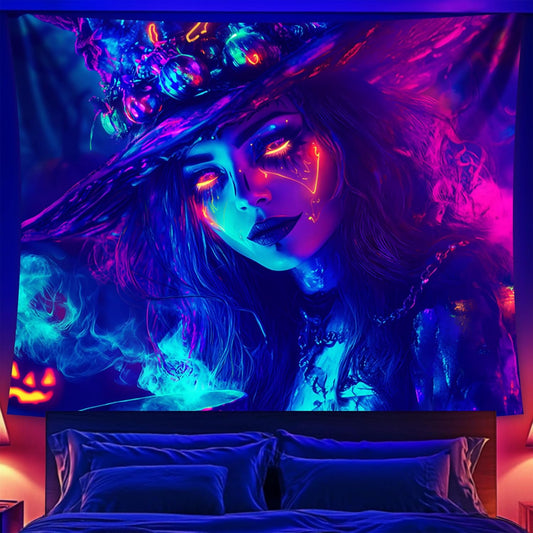 Halloween Tapestry, Blacklight Tapestry for Halloween Party Decor Hanging Tapestries Backdrop Wall Art Poster for Bedroom Dorm 59x51in