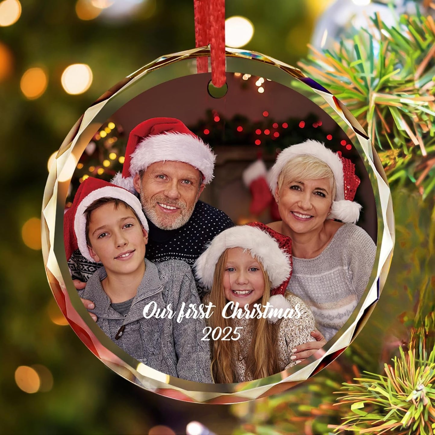 2025 Personalized Family Christmas Ornament, Custom Crystal Glass Keepsake with Photo & Name Christmas or Birthday Gift for Dad, Husband, Grandpa