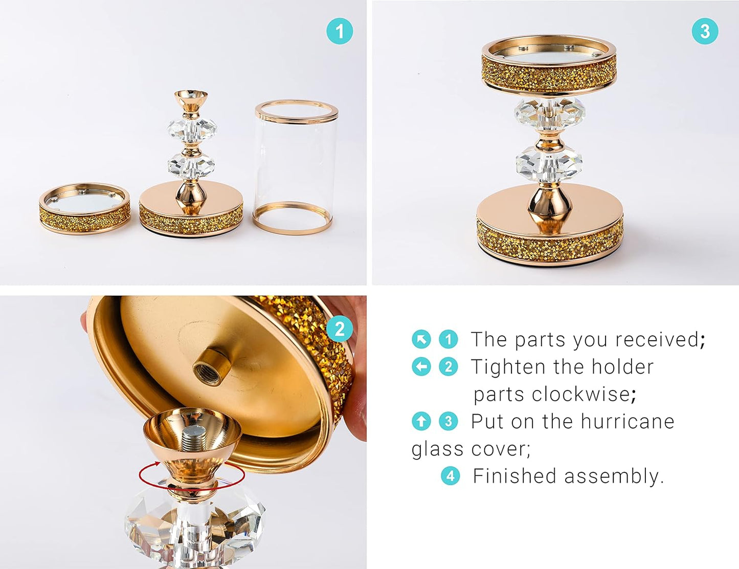 Candle Holder, Pillar Candle Holders, Crystal Candlesticks Holder for Wedding, Parties, Events, Chirstmas,Home Decor, Table Centerpieces CH028D (M)