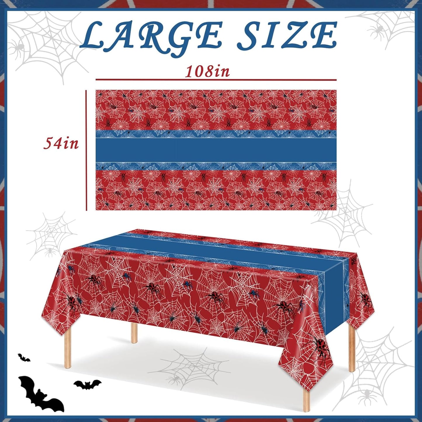 3 Pcs Spider Birthday Party Tablecloth 54 x 108 inch Plastic Table Cloth Disposable Red and Blue Tablecloth Rectangle Table Cover for Spider Birthday Party Decorations Halloween Supplies