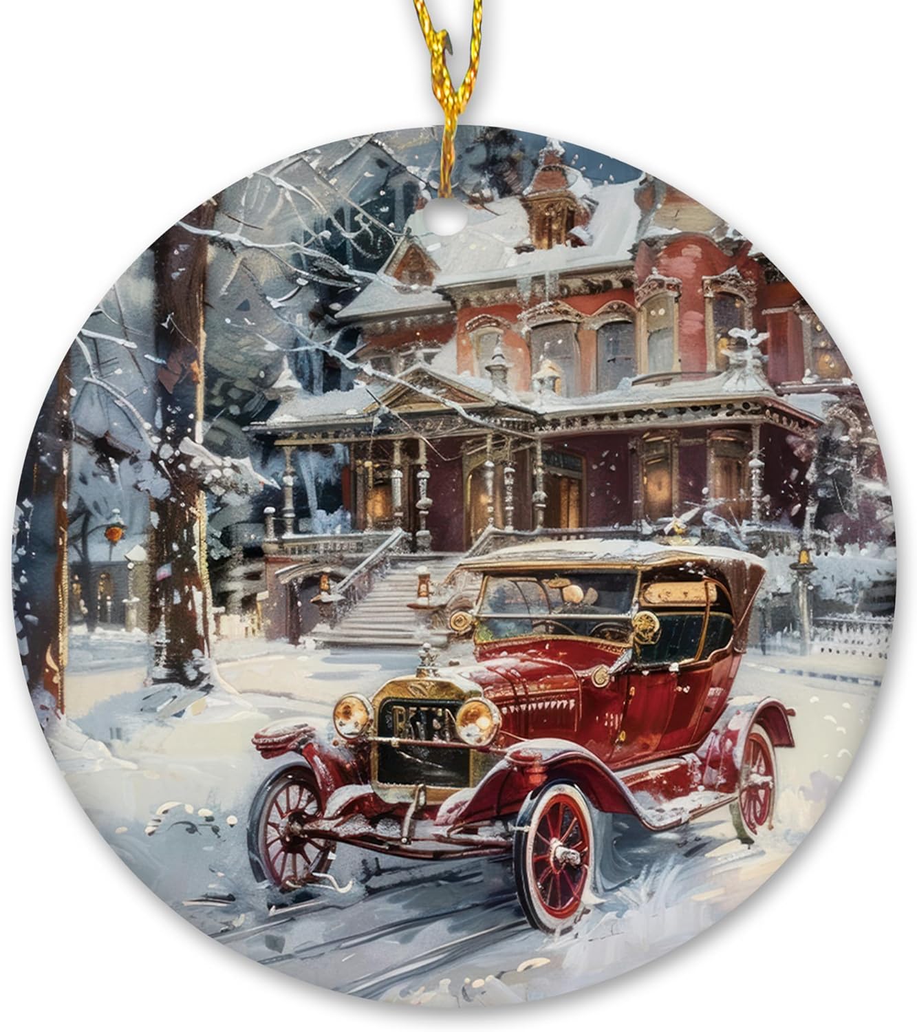 Vintage Christmas Ceramic Ornament Gifts, Retro Winter Christmas Decorative Hanging Ornaments for Xmas Tree Holiday Party Decoration, Winter Xmas Tree Decorations