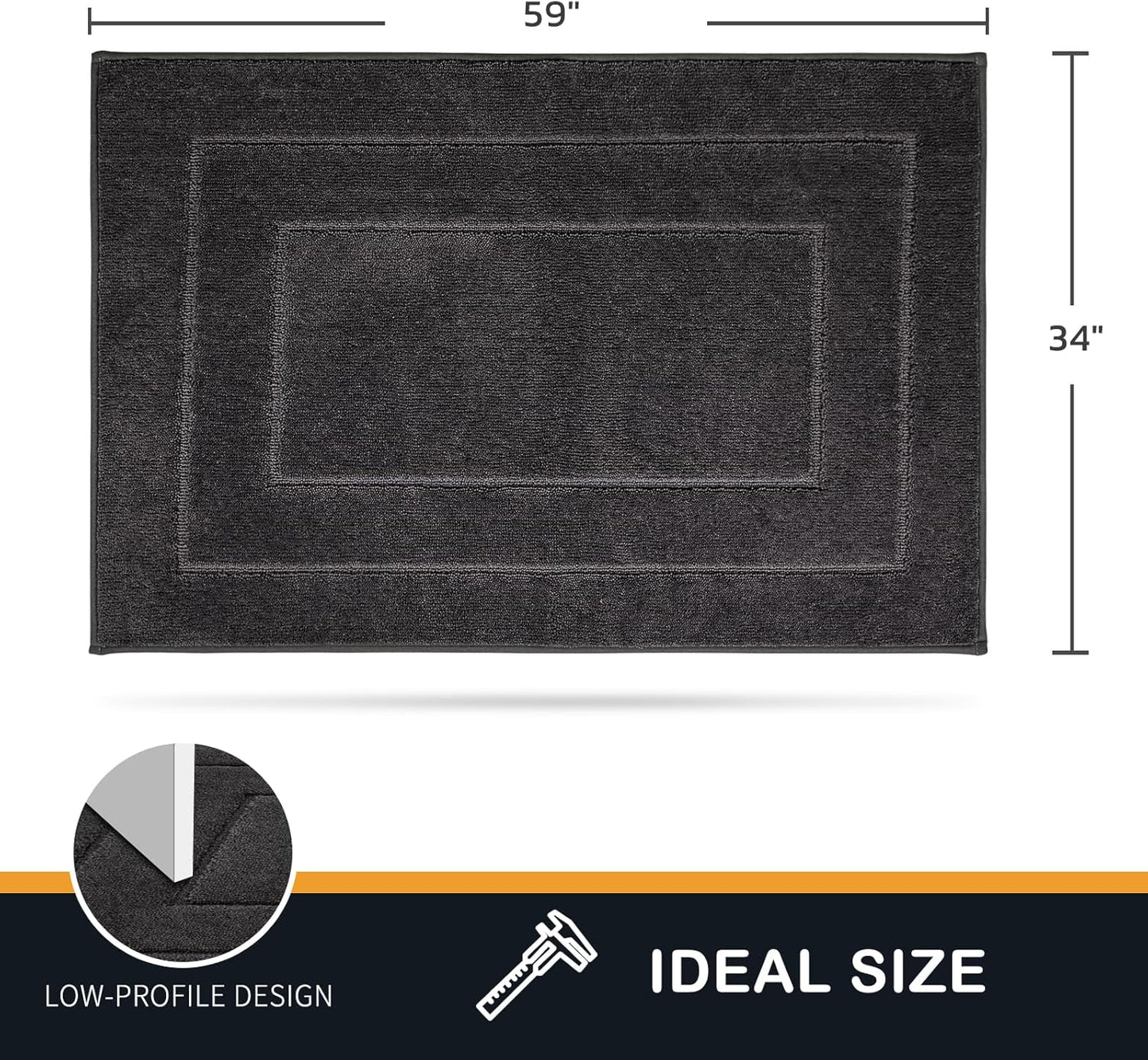 PURRUGS Dirt Trapping Door Mat 34" x 59", Non-Slip/Skid Machine Washable Entryway Area Rug, Dog Doormat, Super Absorbent Welcome Mat for Muddy Wet Shoes and Paws, Charcoal