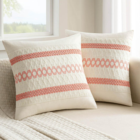 MIULEE Set of 2 Coral Red Boho Decorative Pillow Covers 18x18 Inch Farmhouse Rustic Couch Throw Pillows Modern Summer Cotton Cushion Covers Retro Cute Macrame Woven Home Decor for Bed Sofa Chair