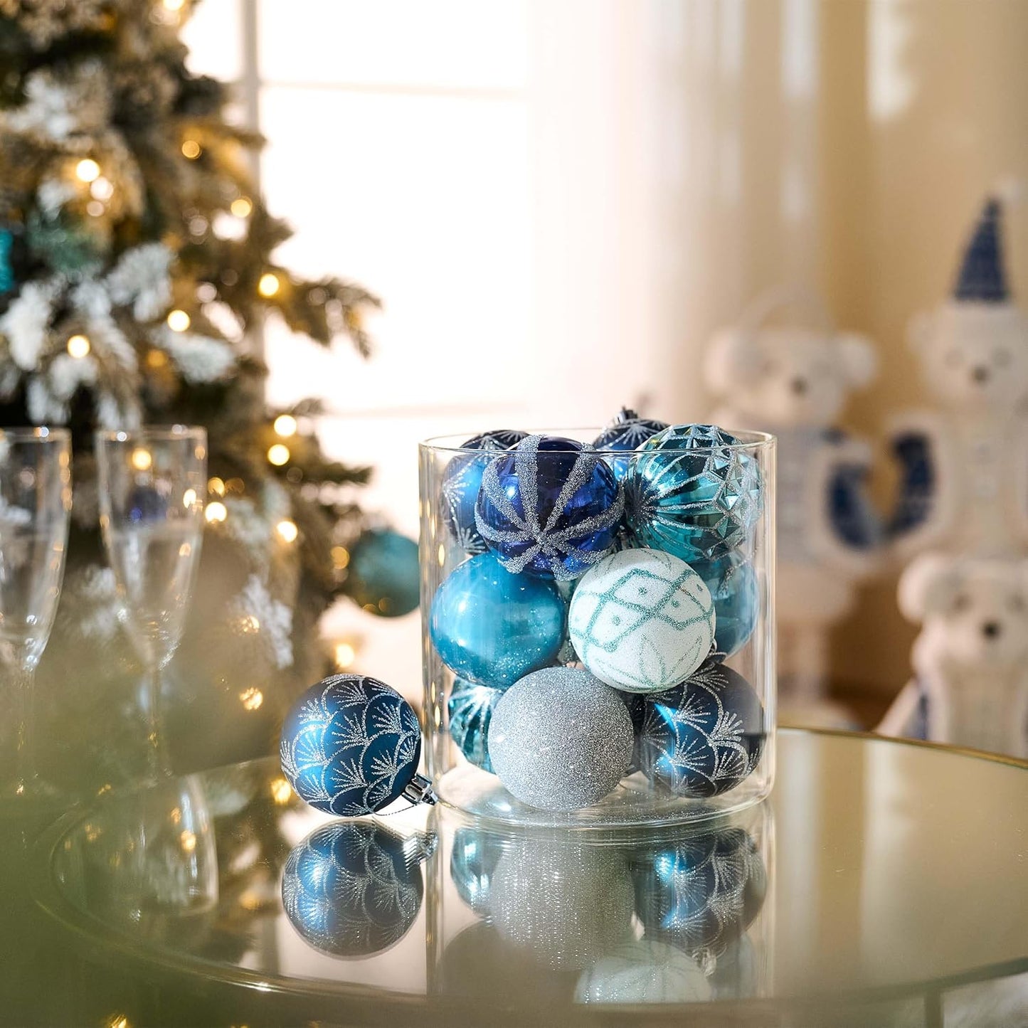 Valery Madelyn Christmas Ornaments Set, 30ct 2 Inches Navy Blue and Silver Shatterproof Christmas Tree Decorations Ball Ornaments Bulk, Elegant Hanging Ornaments for Xmas Holiday Party Decor