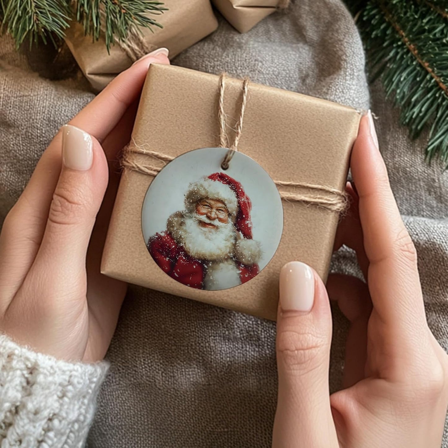 Vintage Christmas Santa Ceramic Ornament Gifts, Retro Christmas Winter Santa Claus Decorative Hanging Ornaments for Xmas Tree Holiday Party Decoration, Winter Xmas Tree Decorations