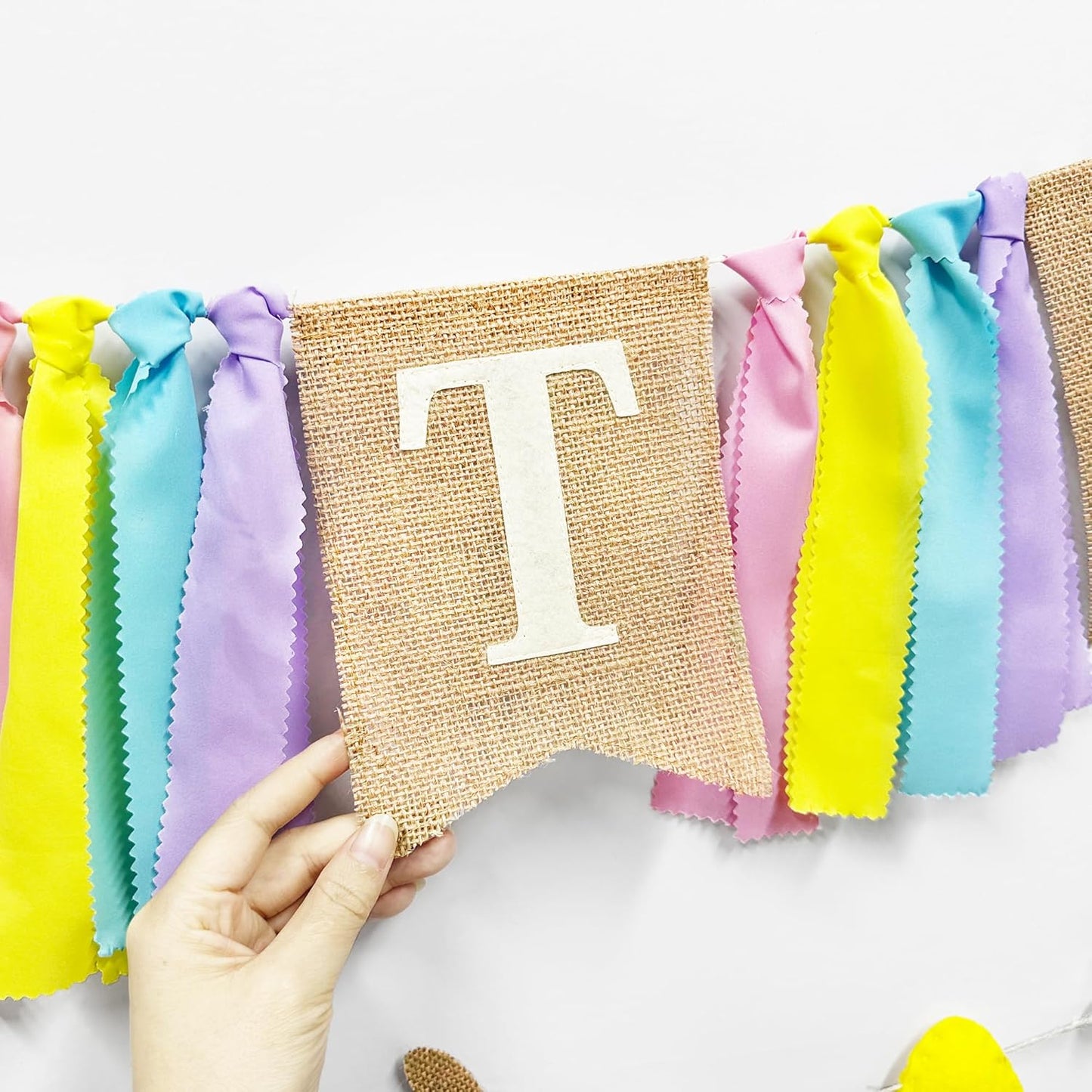 Easter Party Decorations Burlap Rabbit Bunny 3D Felt Egg with Wood Beads Garland Felt Easter Sign Burlap Pennant Banner Flag with Pastel Ribbon for Easter Spring Birthday Baby Shower Party Supplies