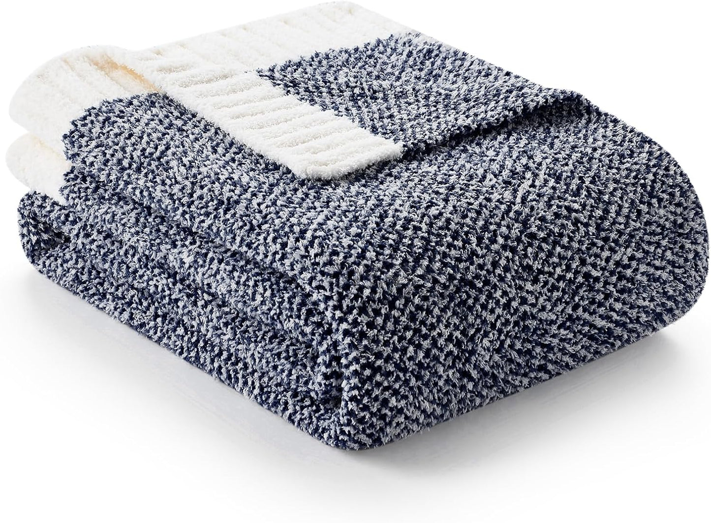 Snuggle Sac Heather Navy Throw Blanket for Couch, Super Soft Warm Microfiber Blankets Navy Blue, Cozy Knit Fuzzy Plush Lightweight Throws for Sofa, Bed, Heather Navy,50x60 inches