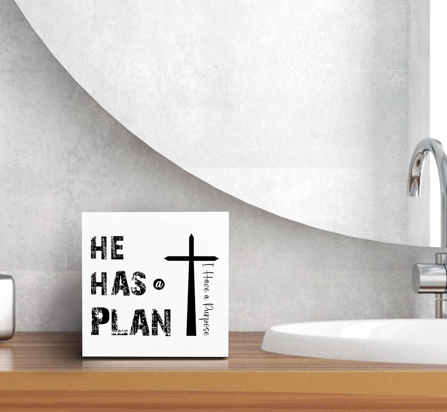 SRADMO He Has a Plan Jesus Wood Box Sign Desk Decor, Bible Verse Decor, Christian Theme Wooden Block Box Sign Decoration for Home Office Shelf Table Decors