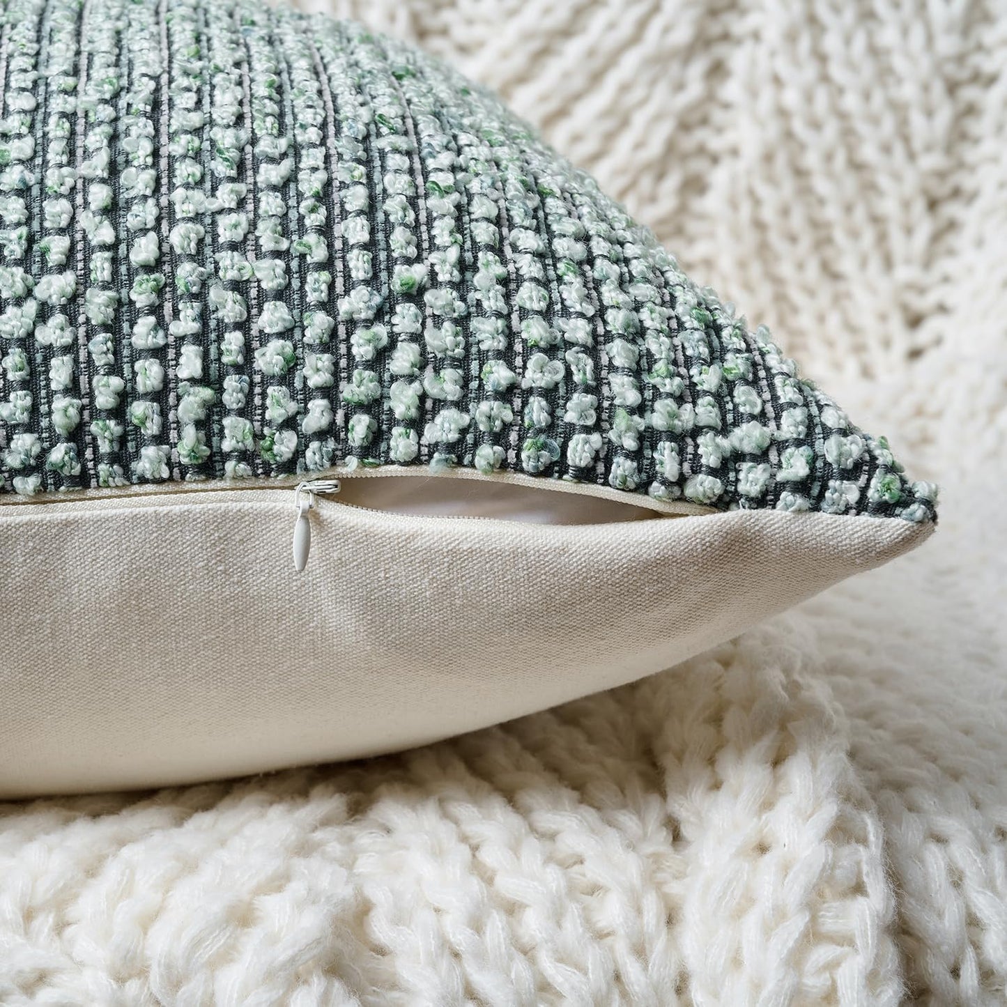 DEZENE Striped Throw Pillow Covers 12x20 Set of 2 Green Textured Polyester Chic Morden Boho Accent Farmhouse Rectangular Lumbar Decorative Couch Pillow Covers for Home Decor Bed Sofa Living Room