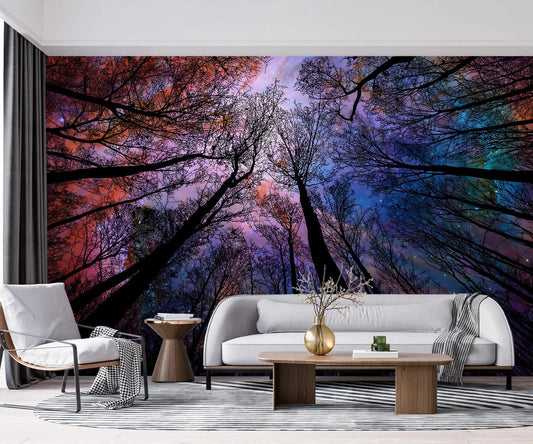 -Colorful Forest Beautiful Starry Tree Branches Wallpaper Bedroom XT14 S 100" x 65"