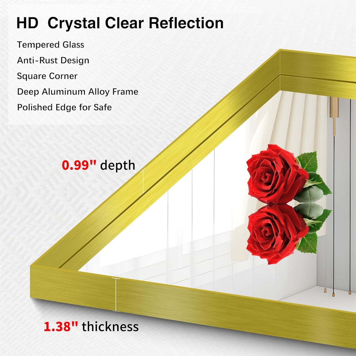 Gold Bathroom Mirror, 36x48 Inch Rectangular Framed Mirror, Large Wall Mounted Bathroom Vanity Mirror Over Sink for Bedroom,Restroom, Living Room, Hangs Vertically or Horizontally