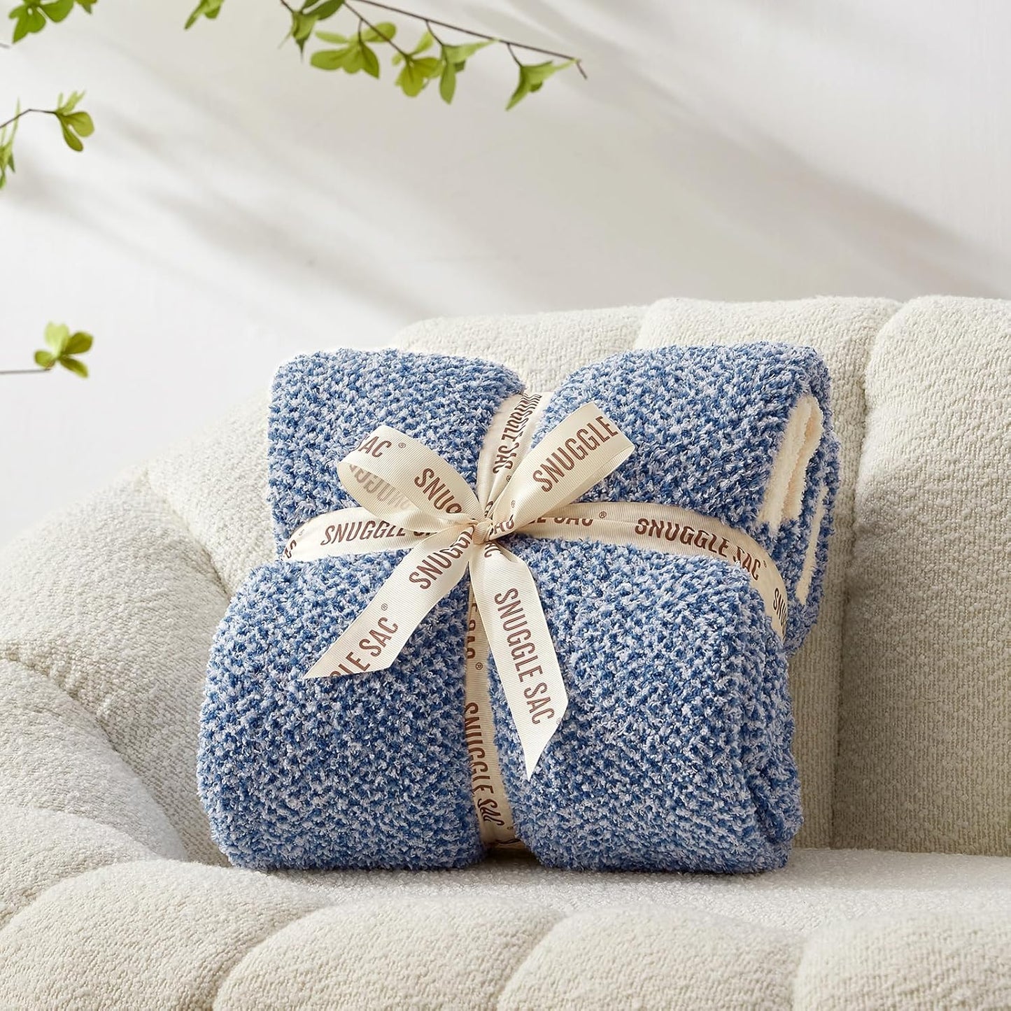 Snuggle Sac Queen Size Bedding Blankets, Super Soft Warm Oversized Blankets for Bed, Cozy Knit Fuzzy Plush Bed Blankets,Heather Royal Blue,90x90 inches