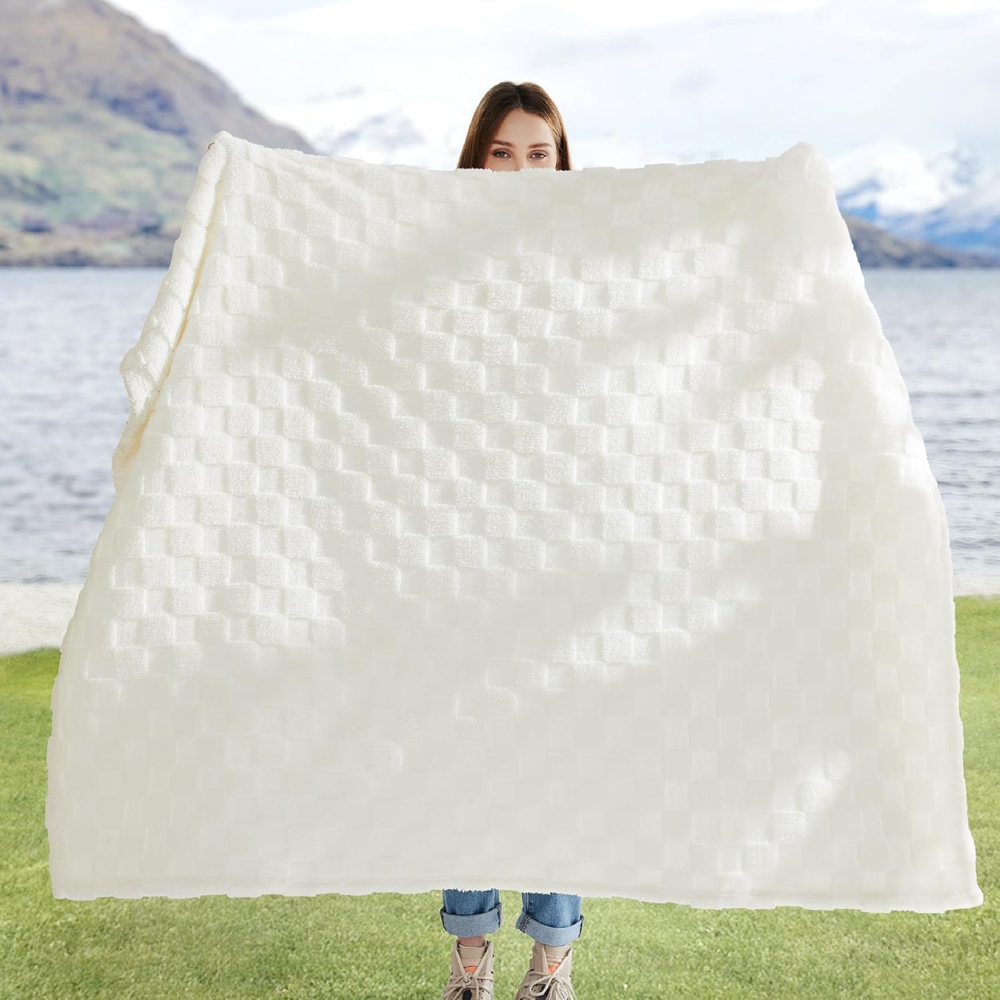 Bedsure GentleSoft White Throw Blanket for Couch - Super Soft Cozy Blankets Gifts for Women Men Girls, Cute Small Fleece Throws for Bedroom Home Decor, 50x70 Inches