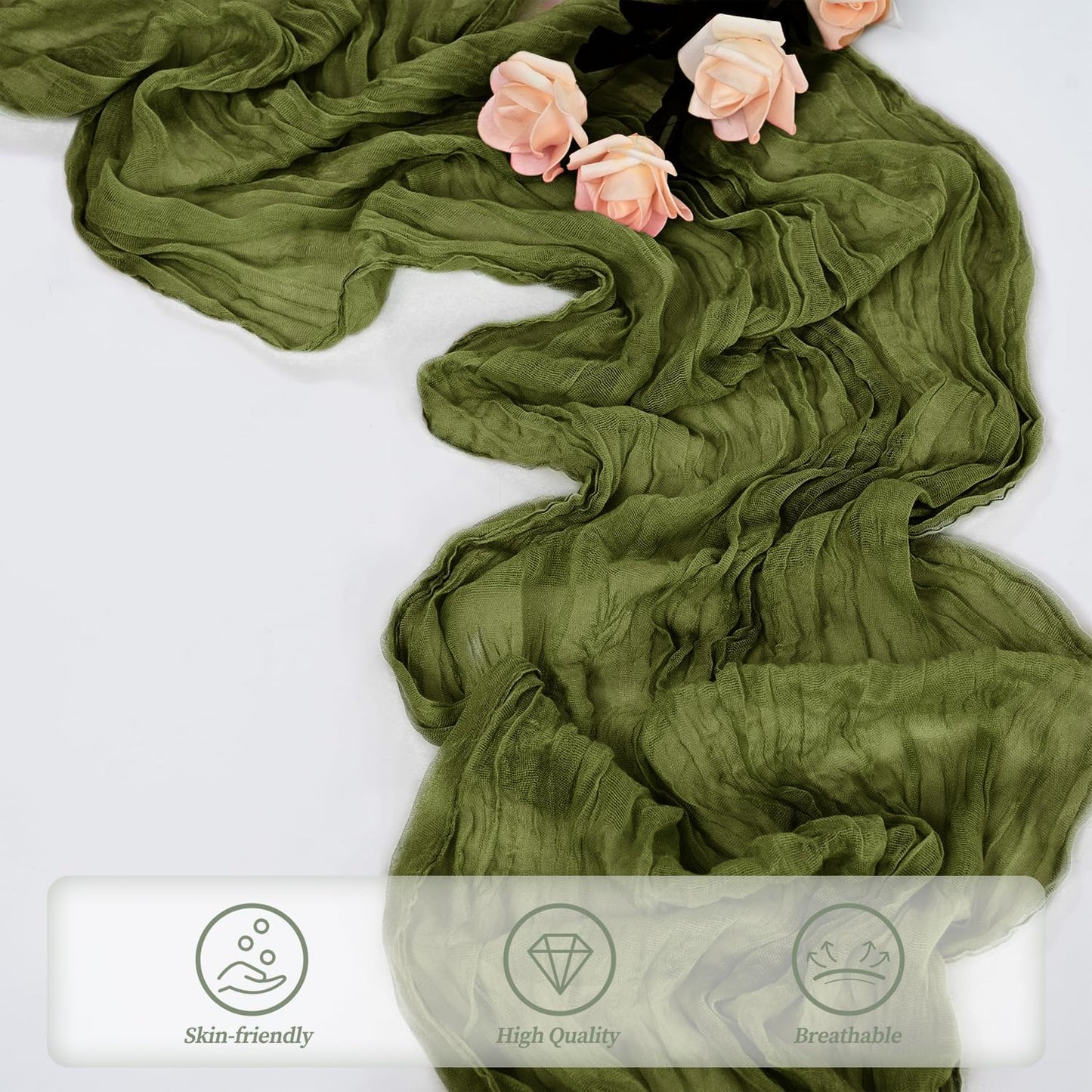 20 Pack Olive Green 10FT Cheesecloth Table Runner Rustic Gauze Cheese Cloth Table Runner for Wedding Bridal Baby Shower Table Decorations Boho Fabric Sheer Birthday Party Decor 20 x 120 Inch Long