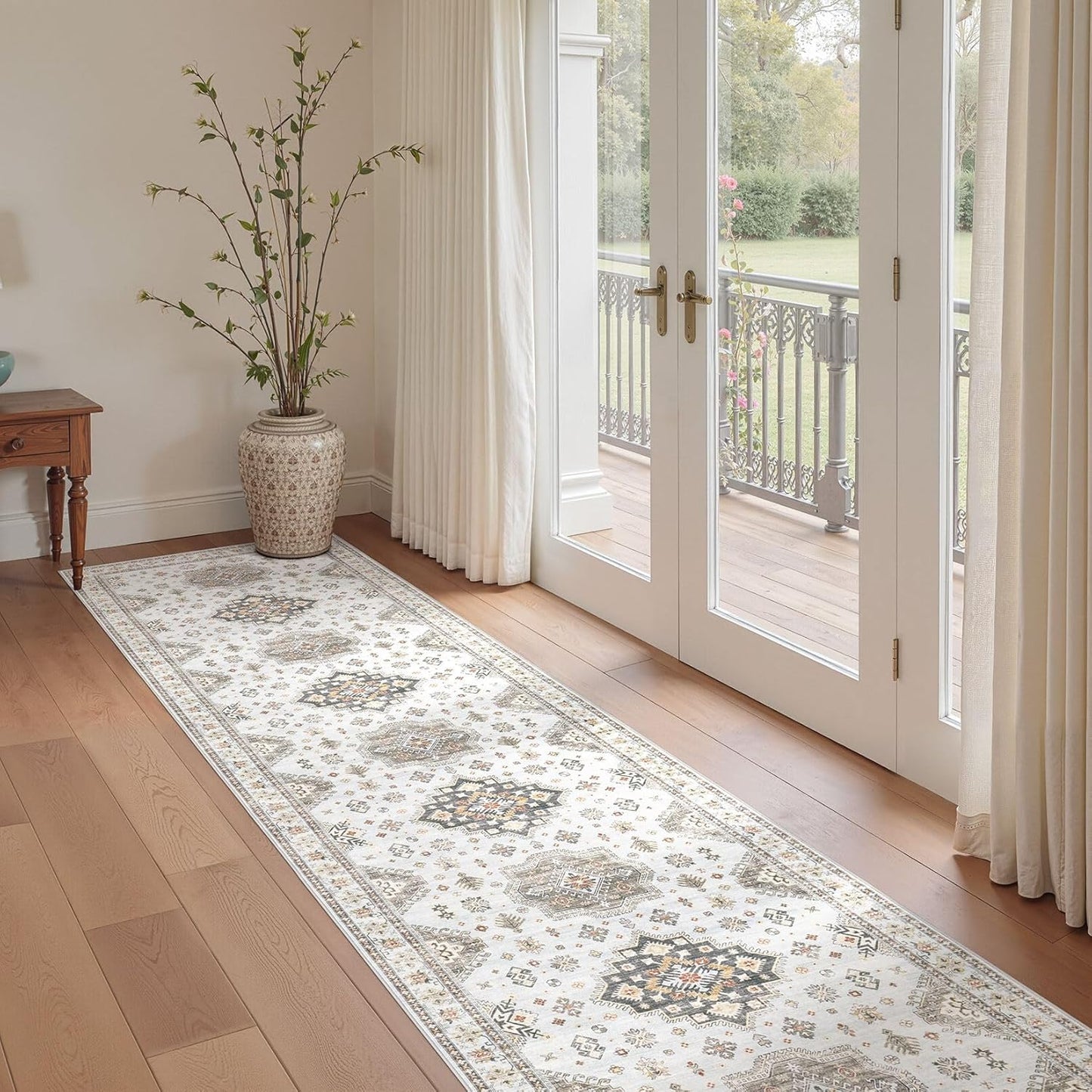 Washable 2.6x14 Runner Rug - Area Rugs Neutral Vintage Distressed Floral Farmhouse Boho Large Soft Floor Rug Indoor Carpet for Hallway Entryway Home - Blue Brown