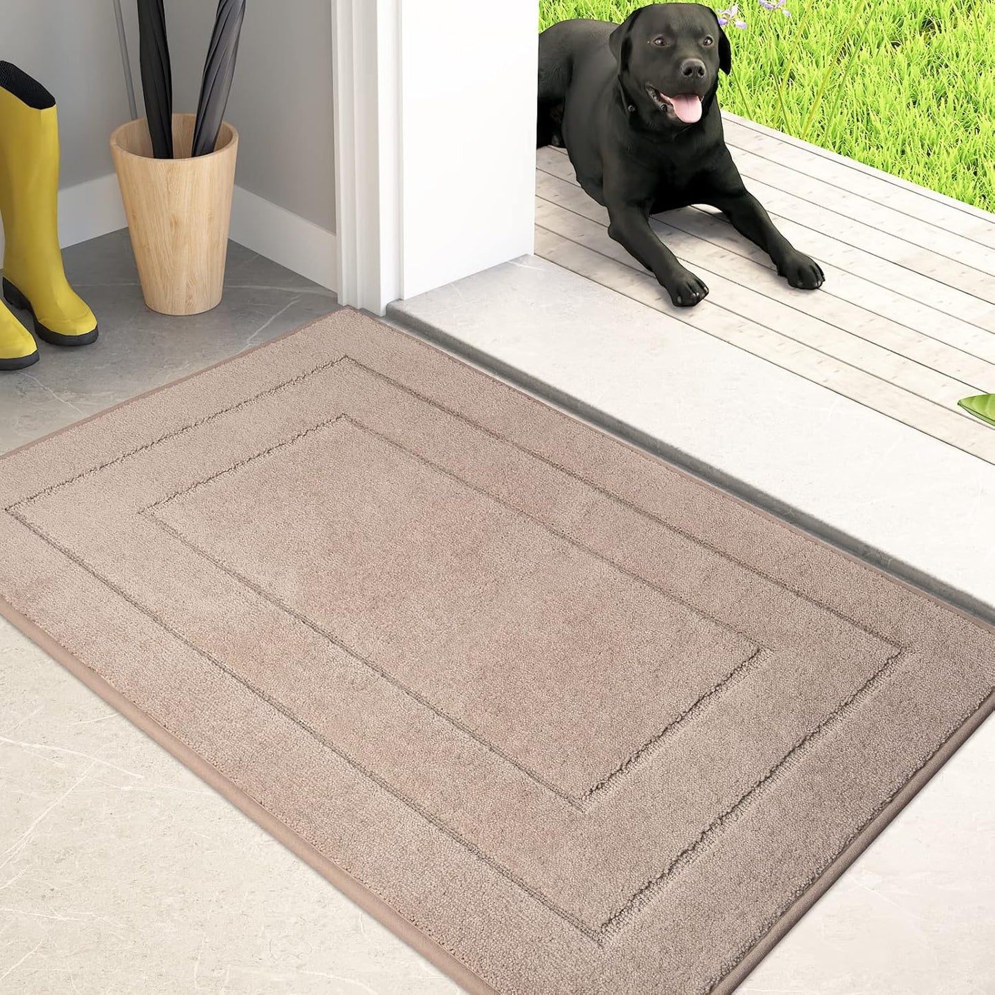 PURRUGS Dirt Trapping Door Mat 20" x 31.5", Non-Slip/Skid Machine Washable Entryway Rug, Dog Doormat, Super Absorbent Welcome Mat for Muddy Wet Shoes and Paws, Beige