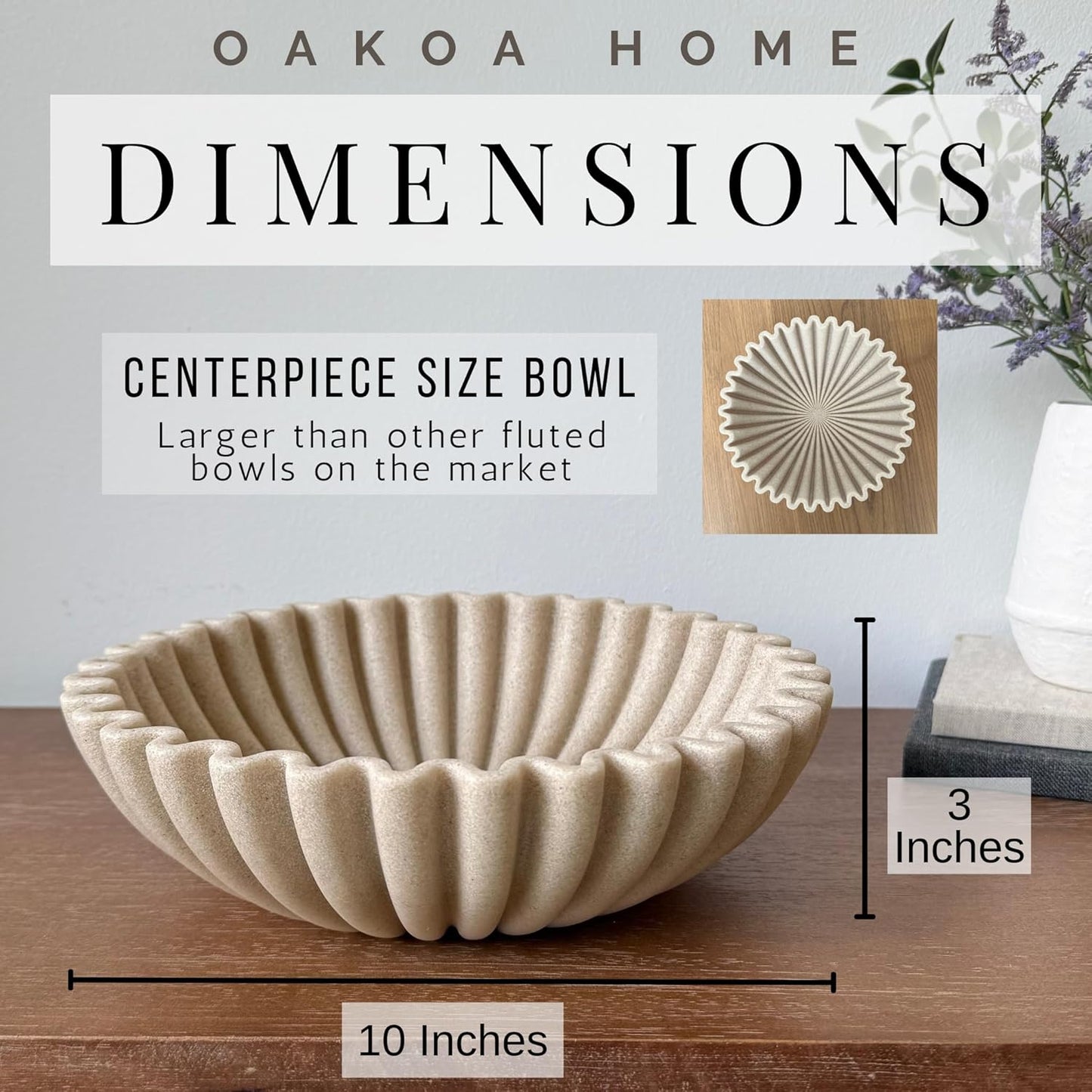 OAKOA Beige Resin Large Decorative Bowls for Home Decor - Decorative Bowl for Keys Entryway Table - Decorative Fruit Bowl Decor - Purse Bowl