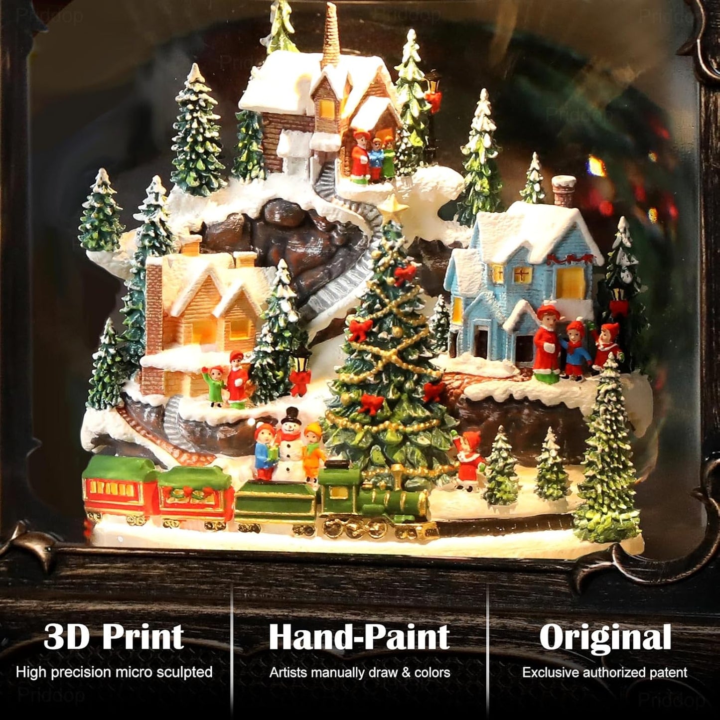 Christmas Snow Globe Lantern Christmas Decorations Gifts Snowy Village Scene Snowman Church Cabin Train Musical Glitter Snowfall USB/Battery Timer 12 inch