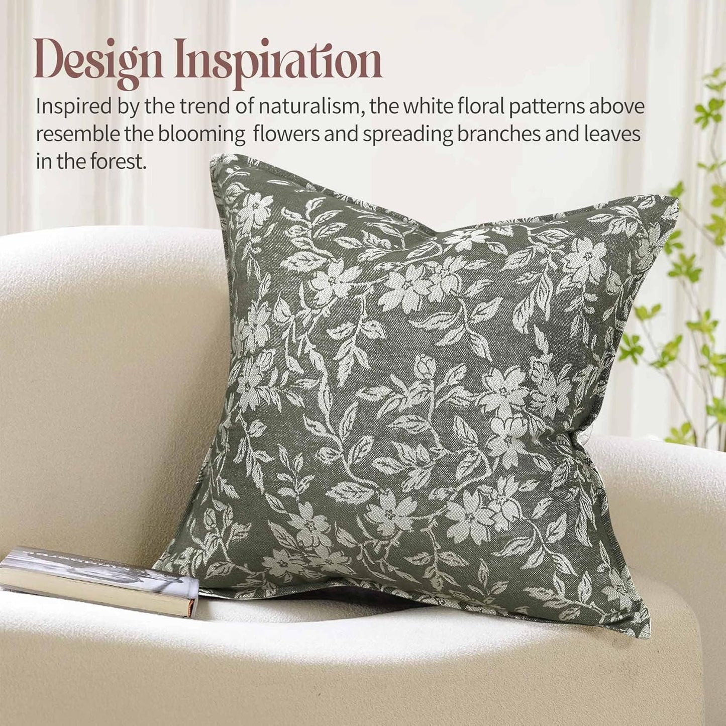 Gray Floral Pillow Covers 20x20 Pack of 2 Pillow Cover Jacquard Couch Pillows Vintage Flower Pattern Decorative Throw Pillowcases for Living Room