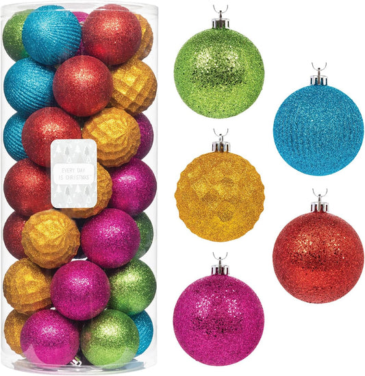 Every Day is Christmas Ornaments, Shatterproof Christmas Tree Ornament Set, Christmas Balls Decoration 35 Count (2.75"/70mm, Textured Rainbow)