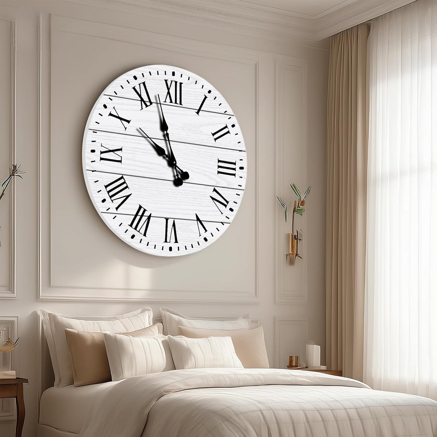 Large Wall Clock with Roman Numeral, 35” Shiplap Wall Clock Farmhouse Nearly Non-Ticking, Round Clock for Living Room Decor, Office, Bedroom, Entrance, White