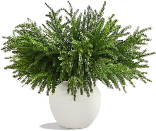 WeGuard 32 Pcs Real Touch Artificial Norfolk Pine Branches, 18 Inches Faux Cedar Pine Stem Fake Christmas Greenery Picks for Vase DIY Garland Wreath Christmas Decor Home Decor