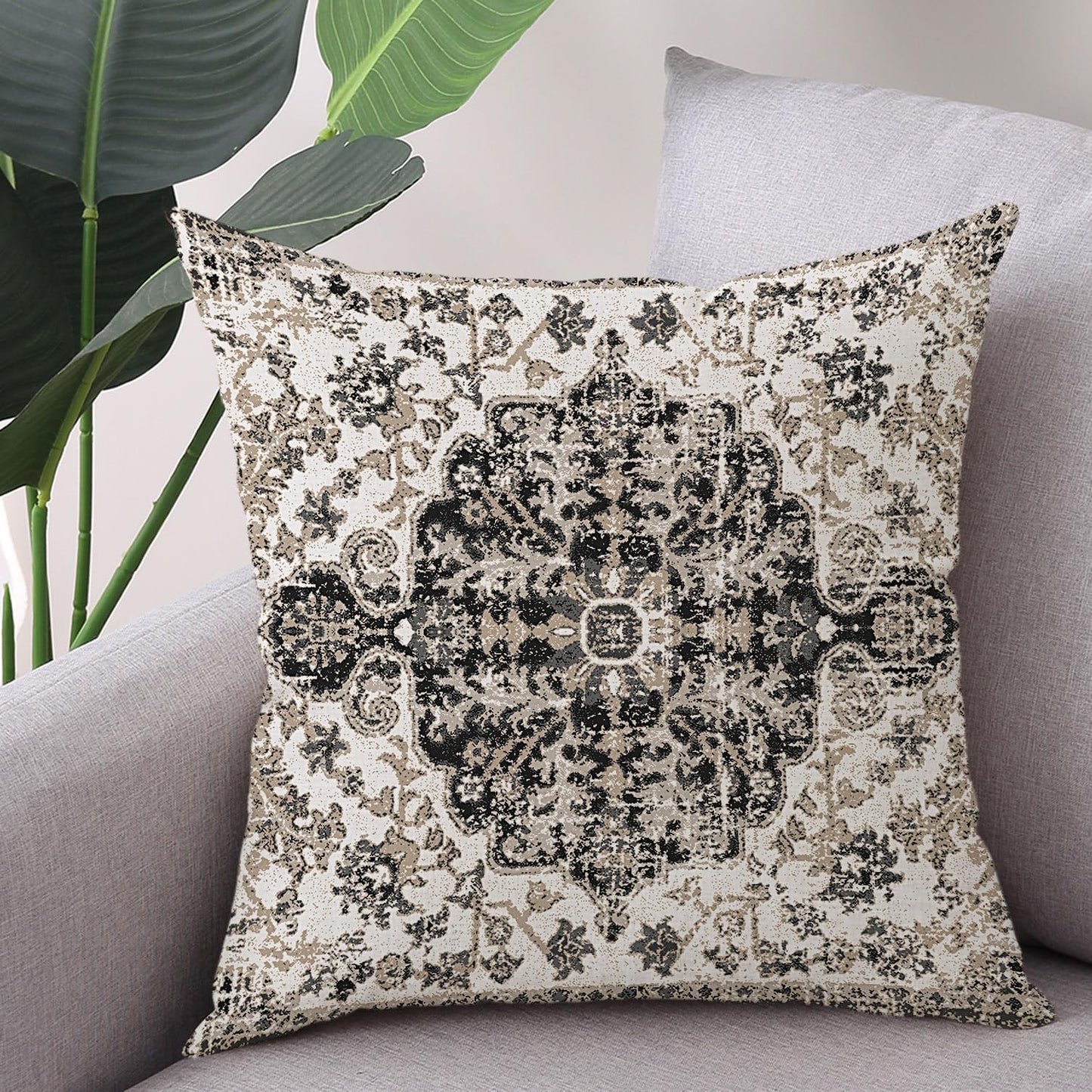Waterproof Throw Pillow Covers 20X20 Inch Set of 2 Bohemian Vintage Carpet Pattern Black Grey Ethnic Design Decorative Farmhouse for Couch Garden Balcony (Boho-5-2)