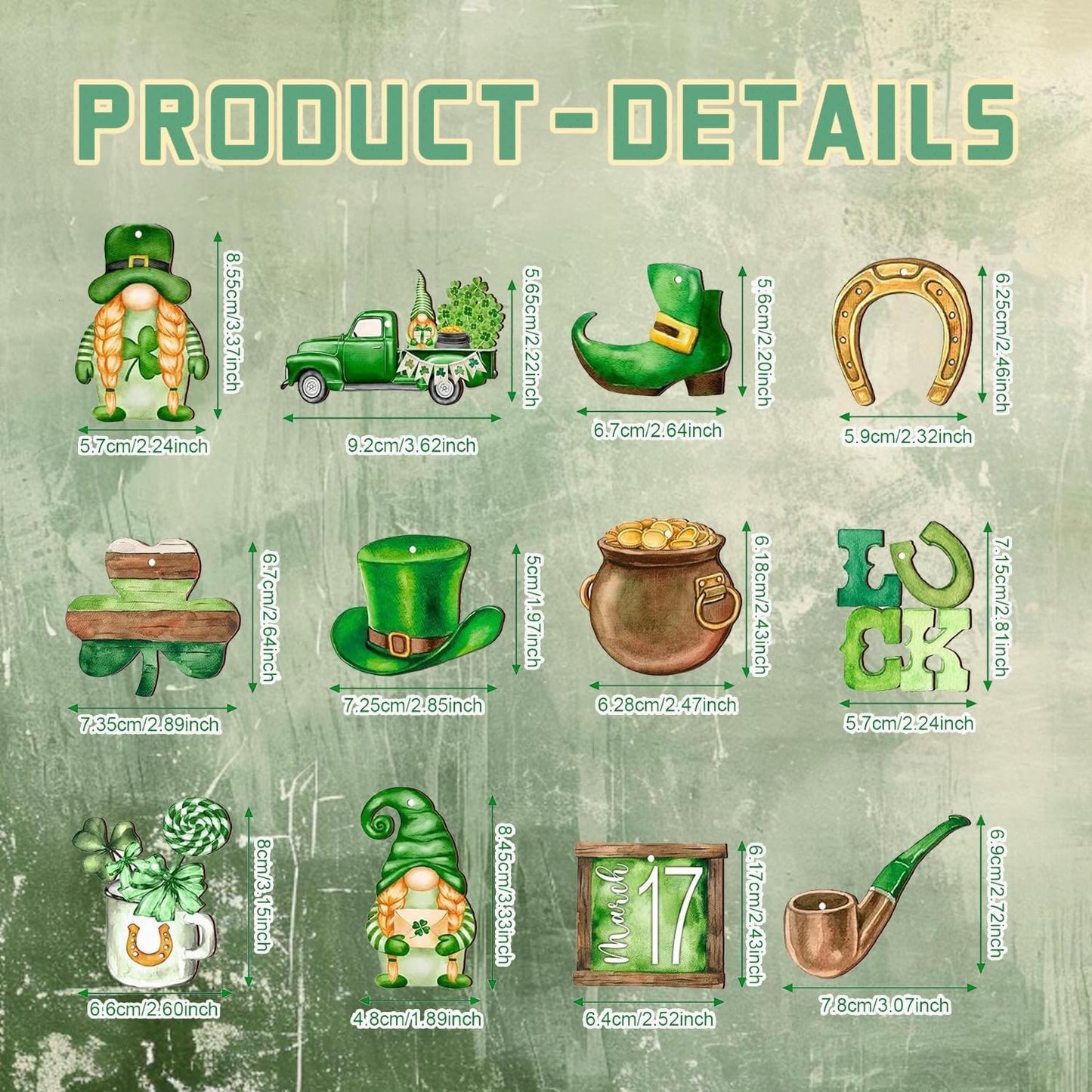St Patricks Day Ornaments for Tree Shamrock Ornaments Wooden Dwarf St.Patricks Day Decorations 12 Pcs Lucky Hanging Ornaments for St. Patricks Day Tree for Saint Patrick's Party Supplies