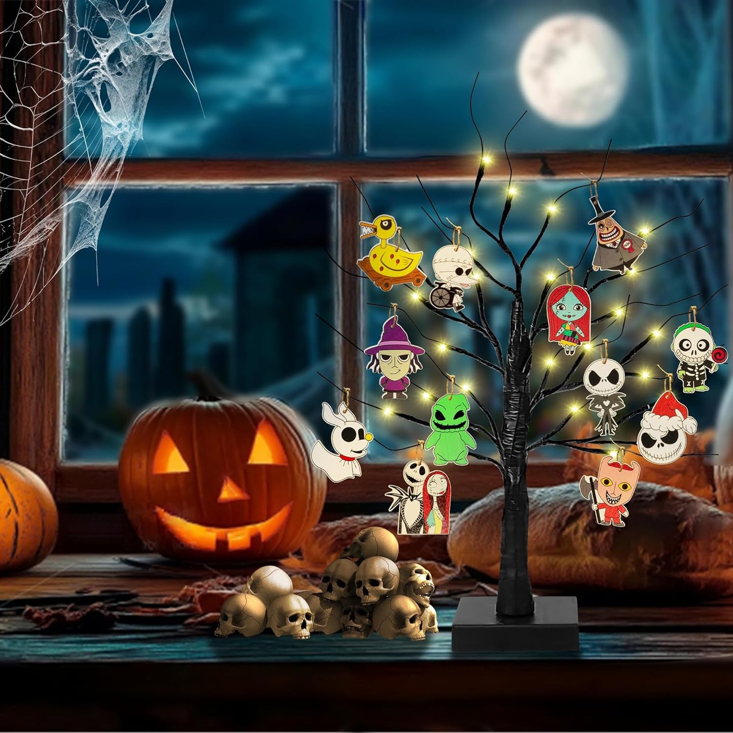 36 PCS Halloween Christmas Night-mare Ornaments Decorations, Halloween Christmas Wooden Hanging Ornaments Set, Night-mare Theme Ornaments for Tree Home Indoor Party Decor