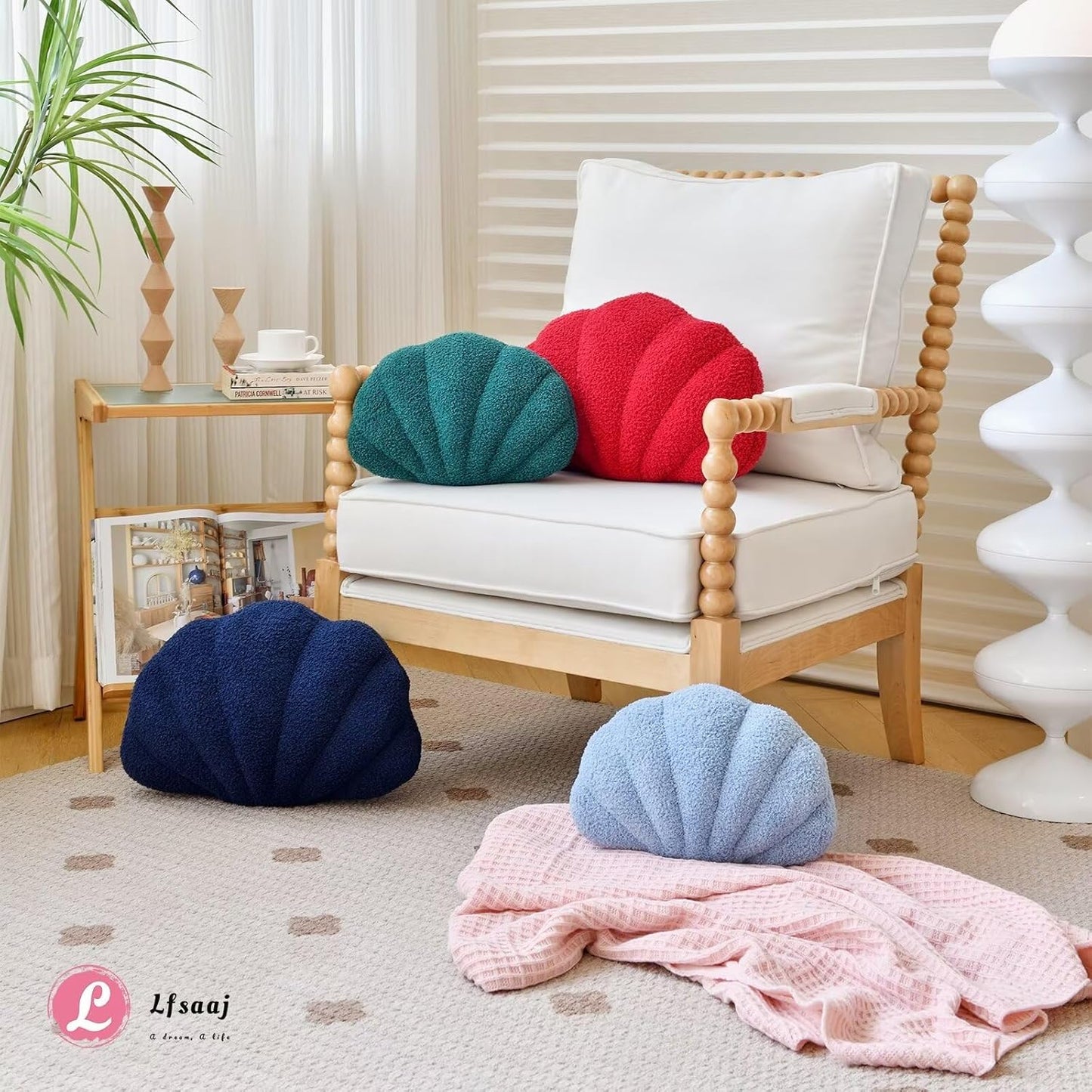 Navy Seashell Throw Pillows, Shell Shaped Throw Pillows, 13 Inch Soft Home Decorative Pillow Plush Cushion for Bed Couch Living Sofa Room Decor Accent Throw Pillow