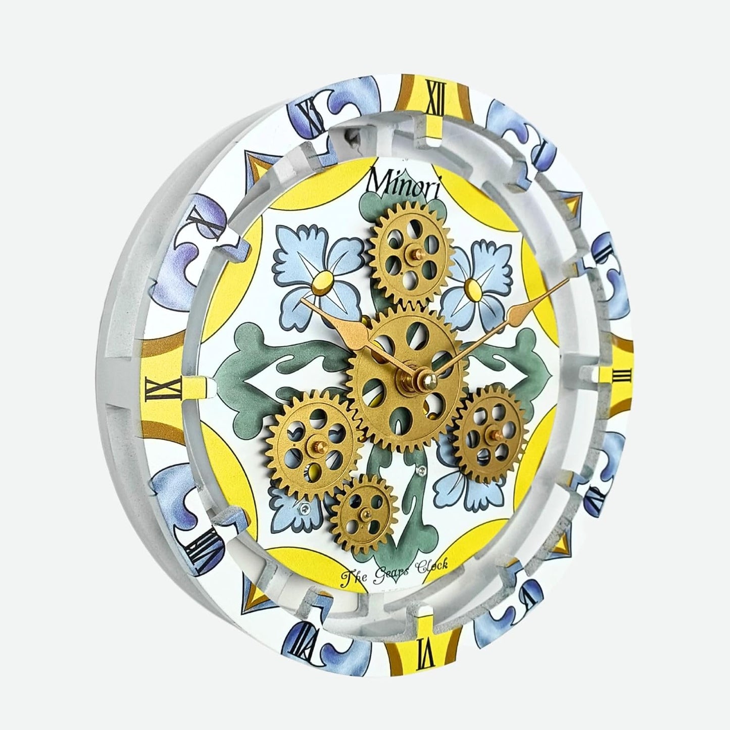The Gears Clock Wall Clock Italy Collection with Moving Gears (Minori, 10 inch Round)