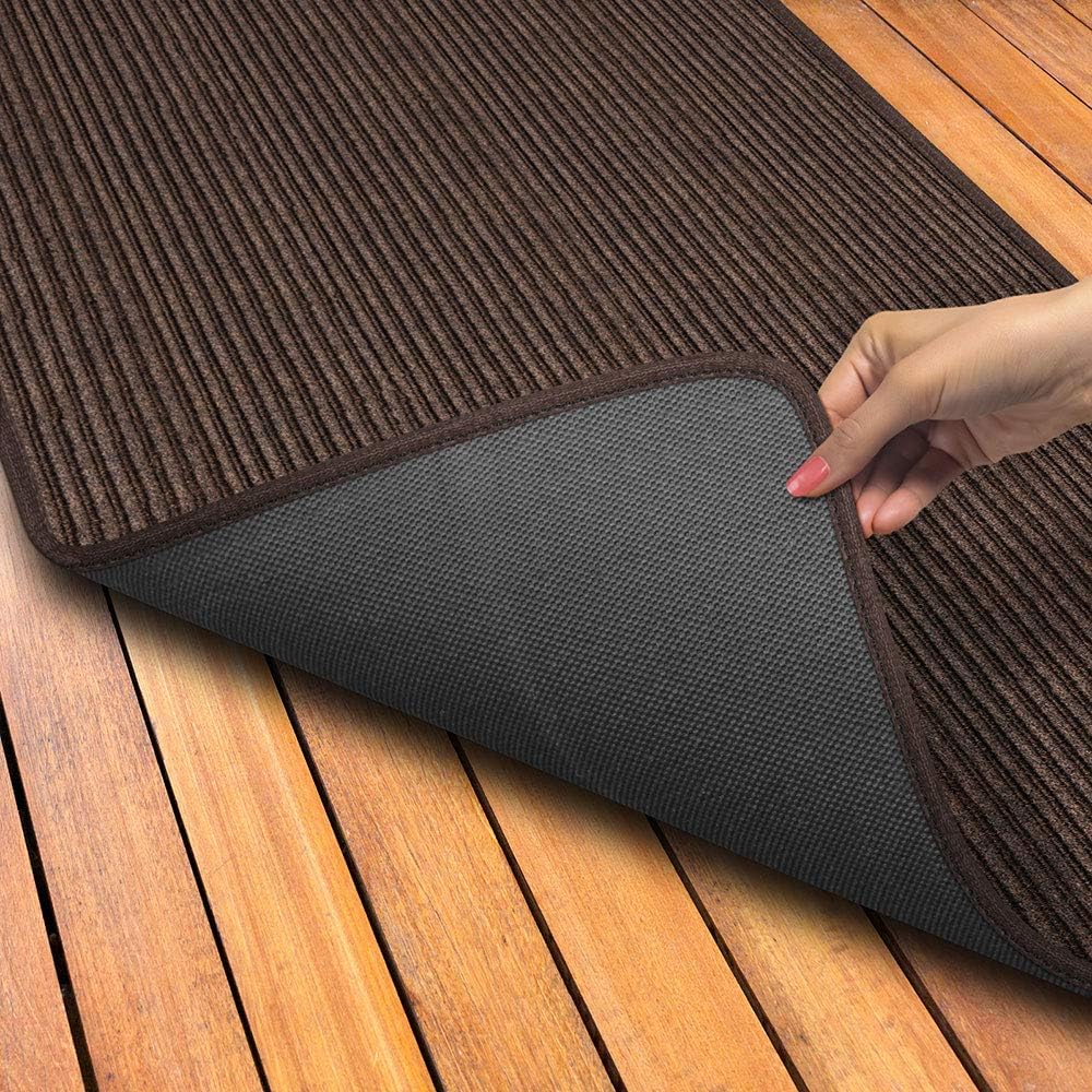 House, Home and More Indoor Outdoor Double-Ribbed Carpet Runner with Skid-Resistant Rubber Backing - Bittersweet Brown - 4 Feet x 30 Feet