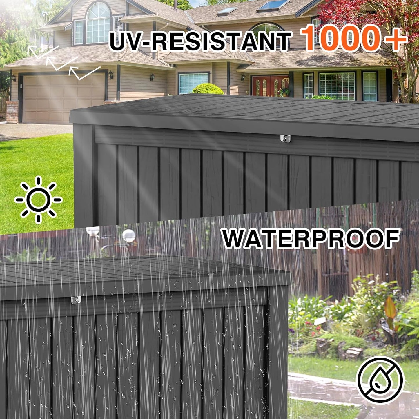 150 Gallon Double-Wall Resin Deck Box - Lockable Waterproof Outdoor Storage Box, 1000lbs Capacity & Doubles as Seating for Patio Furniture - Garden Tools, Pool Accessories (Black)
