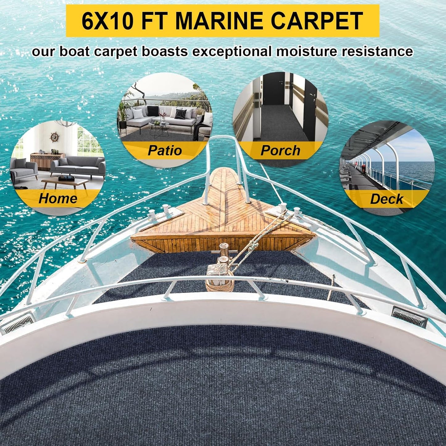 Marine Carpet,6 FT x 10 FT Dark Gray Indoor Outdoor Carpet 0.2" Thick Boat Carpet with Water-Proof TPE Backing, Non-Slide Outdoor Marine Carpet Roll for Home, Patio, Porch, Deck
