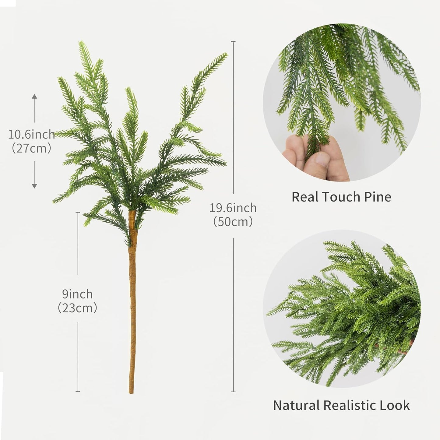 MISSPIN 12 Pcs 19.5 Inches Christmas Norfolk Pine Branches, Norfolk Pine Artificial Christmas Branches DIY Crafts Faux Pine Branches for Xmas Indoor Outdoor Home Decor