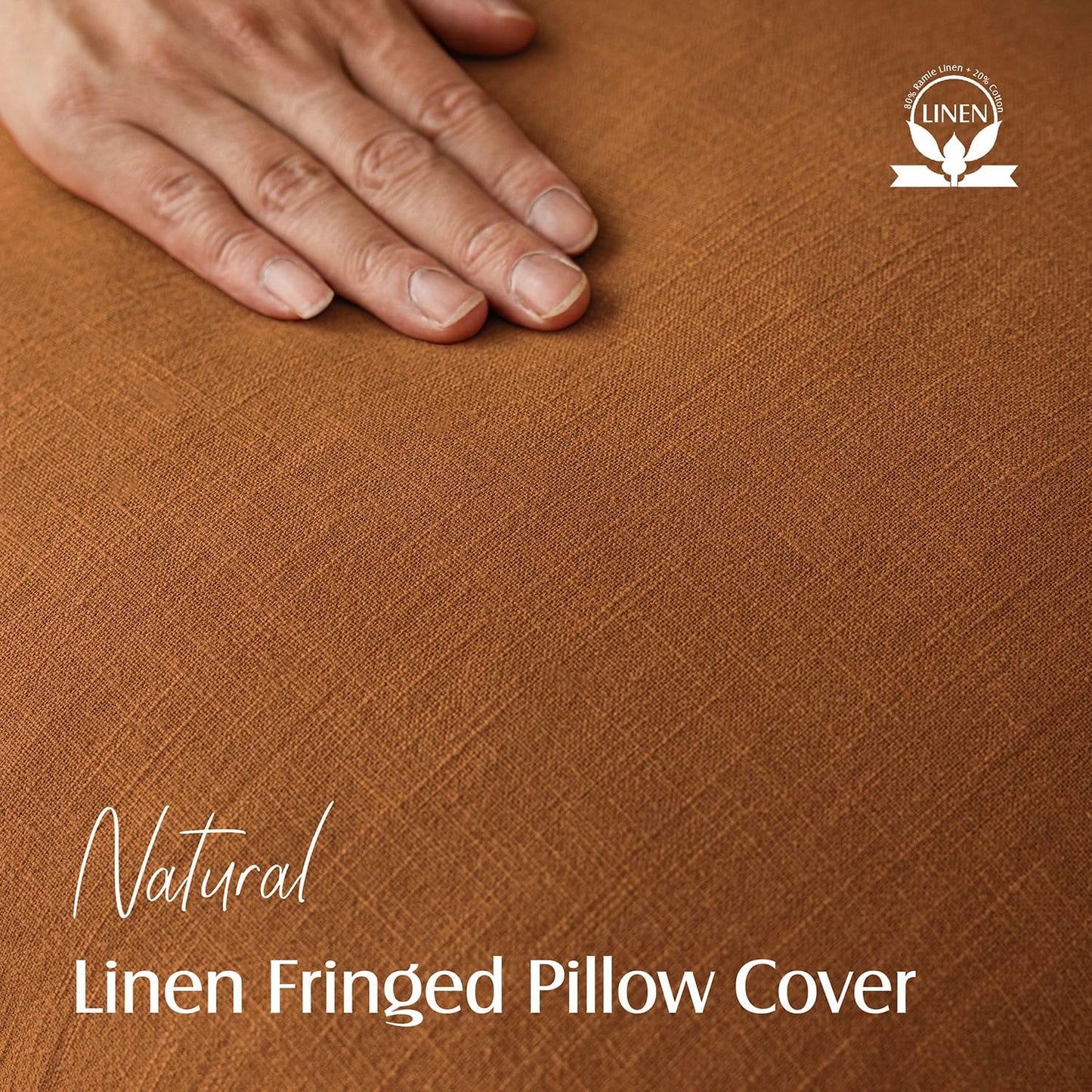 Foindtower Set of 2 Decorative Linen Fringe Throw Pillow Covers Cozy Boho Farmhouse Cushion Cover with Tassels Soft Accent Pillowcase for Couch Sofa Bed Living Room Home Decor, 24×24 Inch, Orange