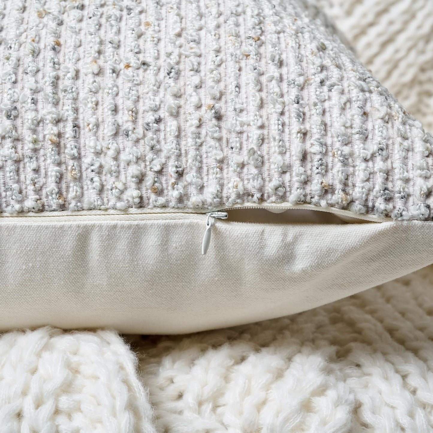 Striped Euro Sham Pillow Covers 26x26 Set of 2 Cream Grey Textured Boucle Chic Morden Boho Accent Farmhouse Square Decorative Couch Throw Pillow Covers for Home Decor Bed Sofa Living Room