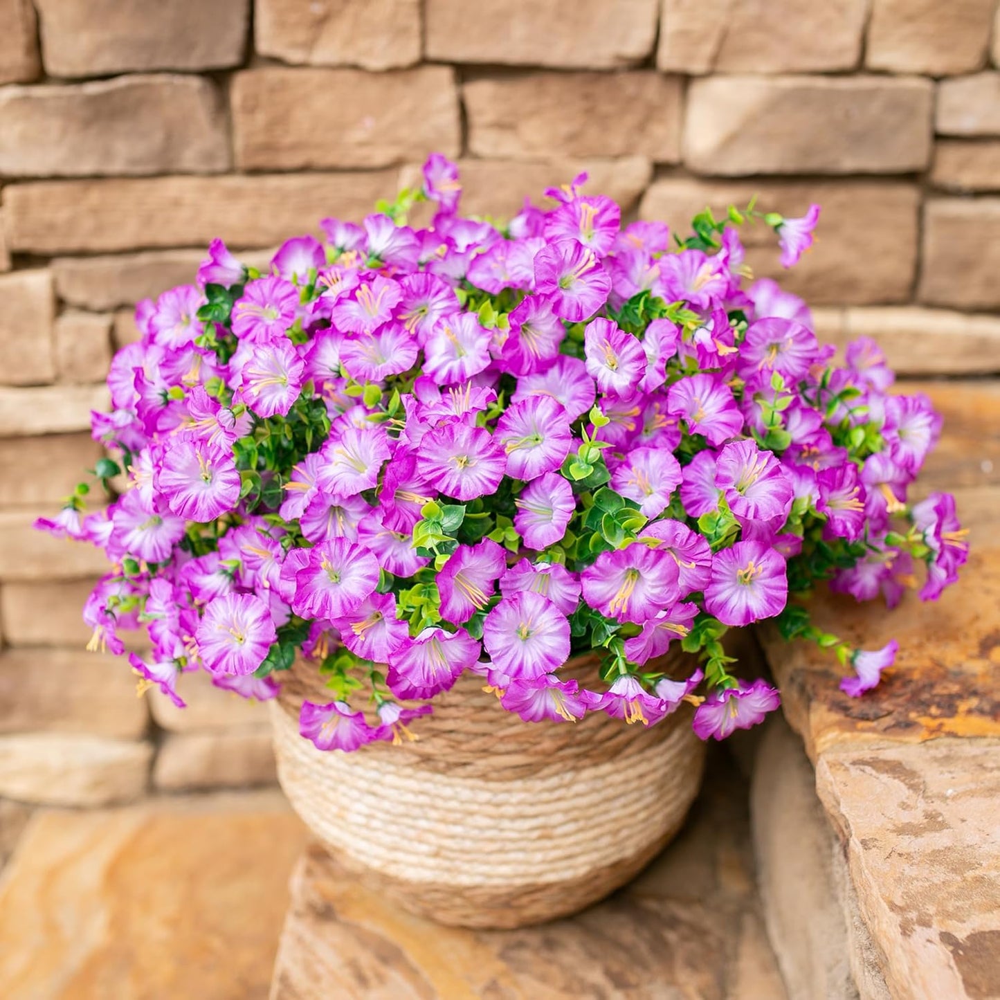 Artificial Flowers for Outdoors Fake Plants Outside Decoration, 12 Bundles Silk Purple Morning Glory UV Resistant Look Real Faux Flowers for Planter Front Door Porch Patio Yard Gardens Home