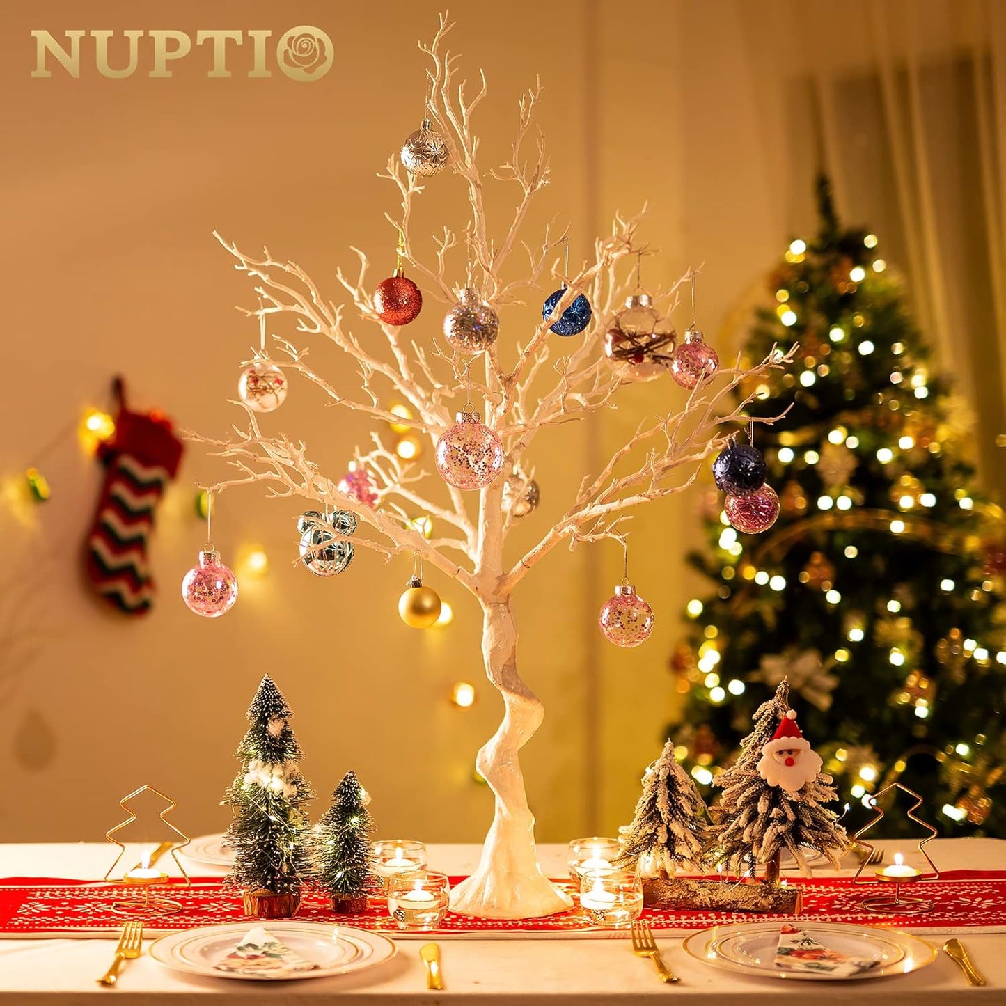 NUPTIO Artificial Christmas Tree Branch: 3.44 feet Tall White Manzanita Tree Halloween Centerpiece Wedding Centerpieces for Tables - Decorative Ornament Display Tree Branches for Weddings (2 Pc)