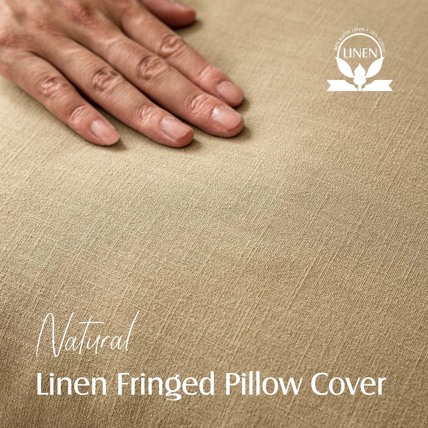 Foindtower Set of 2 Decorative Linen Fringe Throw Pillow Covers Farmhouse Cushion Cover with Tassels Soft Accent Pillowcase for Couch Chair Sofa Bed Living Room Home Decor,16×16 Inch,Light Khaki Taupe