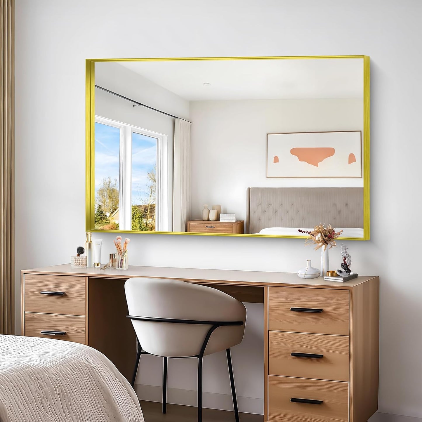 Gold Bathroom Mirror, 36x55 Inch Rectangular Deep Frame Mirror, Large Wall Mounted Bathroom Vanity Mirror Over Sink for Bedroom,Restroom, Living Room, Hangs Vertically or Horizontally