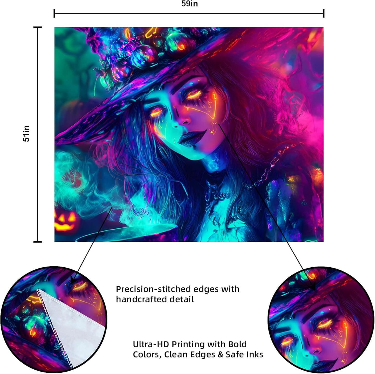 Halloween Tapestry, Blacklight Tapestry for Halloween Party Decor Hanging Tapestries Backdrop Wall Art Poster for Bedroom Dorm 59x51in