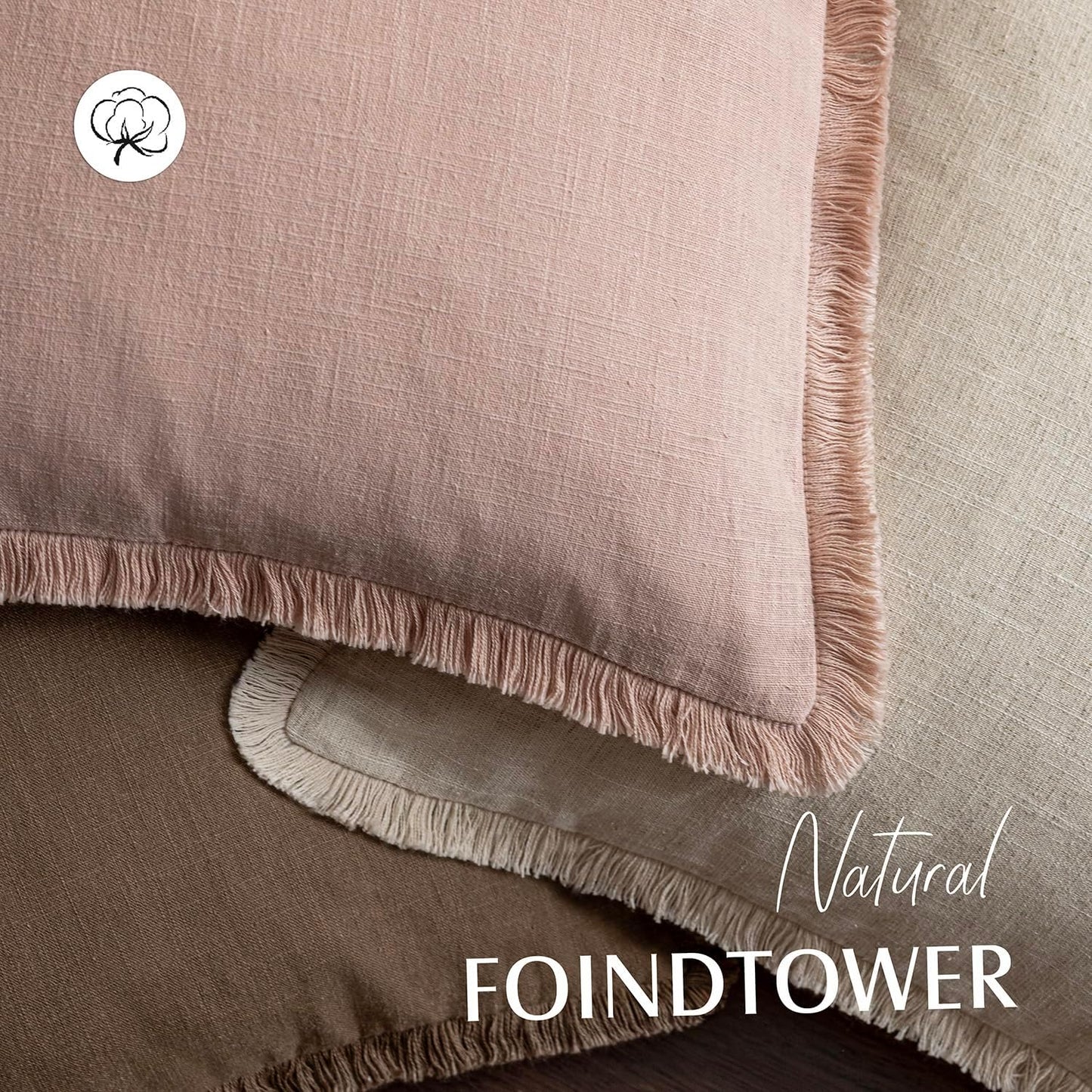Foindtower Set of 2 Decorative Linen Fringe Throw Pillow Covers Boho Farmhouse Cushion Cover with Tassels Soft Accent Pillowcase for Couch Chair Sofa Bed Living Room Home Decor,20×20 Inch,Light Pink
