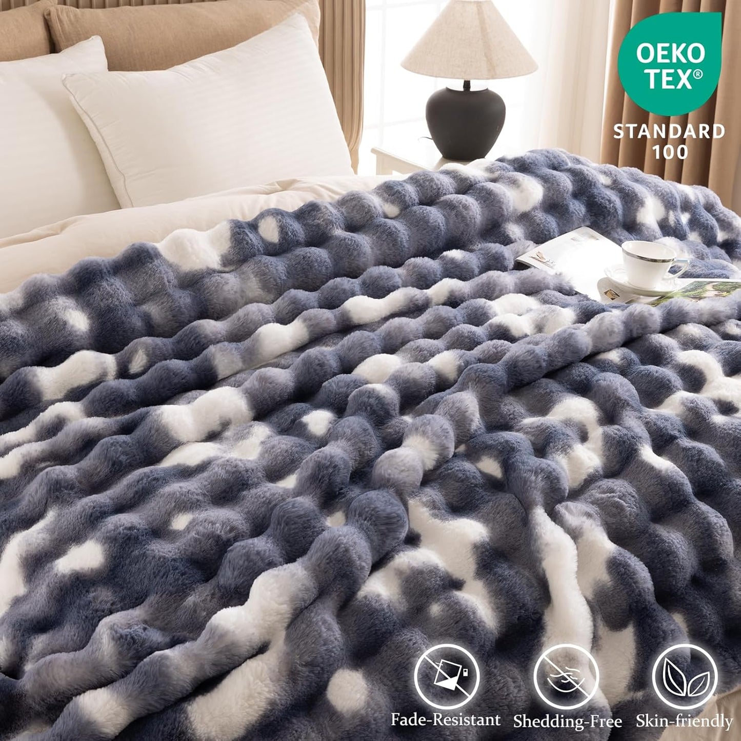 Cozy Faux Fur Throw Blanket for Couch-Warm Fuzzy Throw Blanket, Soft Plush Thick Bubble Blankets for Bedroom and Living Room, Furry Luxury Blanket, 50 x 60,Tie-Dye Blue